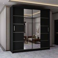 MN Furniture Wardrobe Modern Sliding Mirror Door - LED Light 180cm x 217cm in Black | Size: 180 cm x 217 cm