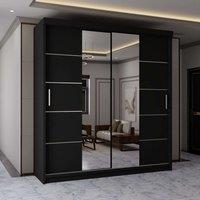 MN Furniture Wardrobe Modern Sliding Mirror Door - LED Light 203cm x 217cm in Black | Size: 203 cm x 217 cm
