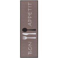 THE RUGS Cook & Clean Anti Slip Kitchen Runner Polyester Floor Rug in Taupe | Size: 50 cm x 150 cm