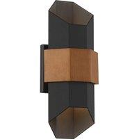 Netlighting Quoizel Chasm Outdoor Up Down Wall Lamp Matte Black (with painted wood effect strap) 3000K IP44