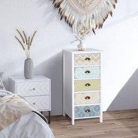 HOMCOM Storage Chest Unit 5 Drawer Retro Style Bedroom Desktop Wood Entryway in White