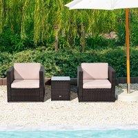 OUTSUNNY 3Pcs Patio 2 Seater Rattan Sofa Garden Furniture Set w/ Cushions in Brown