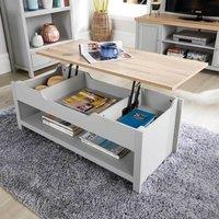 Home Source Coffee Table Lift Up Oak Top Home Reception Storage Shelf Avon in Grey