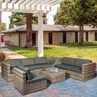 OUTSUNNY 8Pcs Patio Rattan Sofa Set Garden Furniture Side Table w/ Cushion in Brown