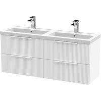 Balterley Fluted Wall Hung 4 Drawer Vanity Basin Unit & Basin 1200mm Satin White