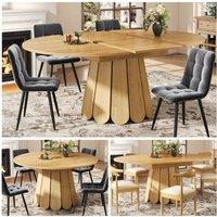 BTM Extendable Dining Table Round to Oval Wooden Kitchen Table for 6 in Natural