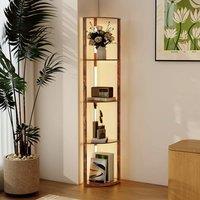 HOMCOM Corner Floor Lamp with Warm White LED Light, Rustic Brown in Dark Brown