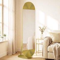 HOMCOM Wavy Full Length Mirror with Metal Frame & Base, Gold Tone