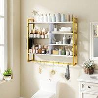 Gymax 107 CM 6-Tier Wall Mounted Shelf With 8 S-Hooks Faux Marble Surface in White