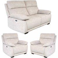 Furnishings For Less UK Piccadilly Electric Recliner Sofa Set Beige 2 Seater 2 Armchairs