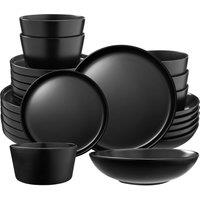 tectake Dinnerware Set Una 24 Pc - Black