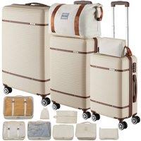 tectake Suitcase Set Madison - 13-Piece, 3 Suitcases, Packing Cubes, Tsa Lock in Cream