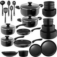 tectake 39 Pc Kitchen & Dinnerware Sets Una & Varese - Black