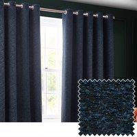 Paoletti Galaxy Velvet Chenille Eyelet Curtain Pair in Navy | Size: 117 cm width x 183 cm drop