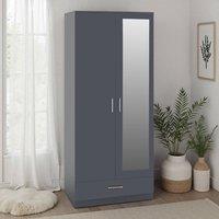 Seconique Dakotoa 2 Door 1 Drawer Mirrored Wardrobe - Dark Grey