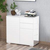 HOMCOM Gloss Push-Open Side Cabinet with 2 Drawer, 2 Door Cabinet for Home Office in White
