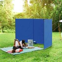 OUTSUNNY Camping Windbreak, Foldable Portable Wind Blocker w/ Carry Bag & Steel Poles in Blue