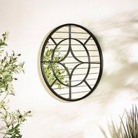 FurnitureboxUK Compass Black Medium Round Window 60cm Garden Mirror