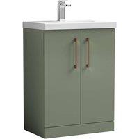 Balterley Contemporary Floor 2-Door Vanity & Mid-Edge Basin, Satin Green, 600mm in Green