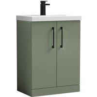 Balterley Contemporary Floor Standing 2-Door Vanity Basin, Satin Green, 600mm in Green