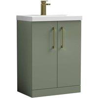 Balterley Contemporary Floor Standing 2-Door Vanity Basin, Satin Green, 600mm in Green