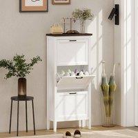 HOMCOM Shoe Cabinet with 3 Flip Drawers, Narrow Shoe Storage Cabinet, White