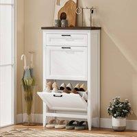 HOMCOM Shoe Cabinet with 2 Flip Drawers, Narrow Shoe Storage Cabinet, White