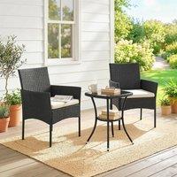 OUTSUNNY 3 Piece Rattan Bistro Set with 2 Tier Glass-Top Table, Chairs in Black