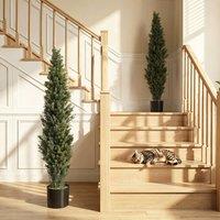 HOMCOM Set of 2 Decorative Artificial Plants Cypress in Weighted Pot, 150cm in Green