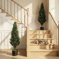 HOMCOM Set of 2 Decorative Artificial Plants Cypress in Weighted Pot, 120cm in Green