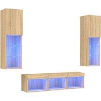 Berkfield Home 5 Piece TV Wall Units with LED Sonoma Oak Engineered Wood in Brown