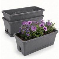 Havendro Rectangular Garden Planters Long Trough Plant Pots with Tray in Dark Grey