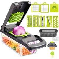 VOGREX 16 in 1 Vegetable Slicer, Durable Plastic Manual Chopper Shredder in Green