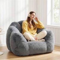 Nordara Gray Floral Faux Fur Bean Bag Chair With Filling Giant Sofa in Grey