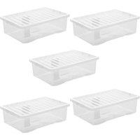 VOGREX Large Clear Storage Box, 5 x 32L Underbed Plastic Box with Lid
