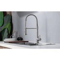 VOGREX 360 Swivel Kitchen Mixer Tap, Dual Spout Pull Out Spray in Silver