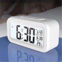 VOGREX LED Digital Alarm Clock, Bedside Snooze Time Temp Day/Night in White