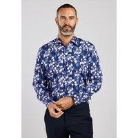 Double TWO Men's Navy & Pink Magnolia Floral Print Casual Shirt | Size: 3XL