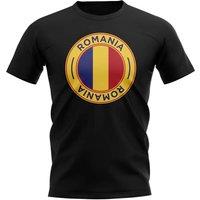 Romania Men's Mens Football Badge T-Shirt in Black | Size: Large