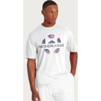 Coto7 Men's Netherlands Retro Ball Art World Cup Football T-Shirt in White | Size: 2XL