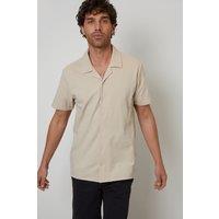 Threadbare Men's Cotton Pique Revere Collar Short Sleeve Shirt in Stone | Size: Medium