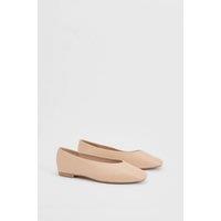 Oasis Women's Seraphina Faux Leather High Cut Square Toe Padded Ballet Pumps in Beige | Size: 3