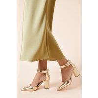 Dorothy Perkins Women's Wide Fit Echo Buckle Detail Ankle Strap Pointed Court Shoes in Gold | Size: 7