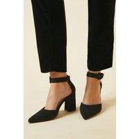 Dorothy Perkins Women's Wide Fit Echo Buckle Detail Ankle Strap Pointed Court Shoes in Natural Black | Size: 7