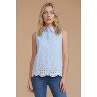 Dorothy Perkins Women's Broderie Detail Collared Shell Top in Blue | Size: 14