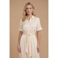 Dorothy Perkins Women's Shimmer Belted Shirt Midi Dress in Cream | Size: 16