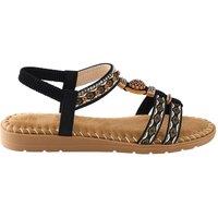 MODISHION Women's Casual Bohemian Sandals with Embellished Detail in Black | Size: 5