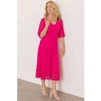Anna Rose Women's Crochet Trim Mesh Midi Dress in Fuchsia | Size: 14