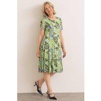 Anna Rose Women's Floral Print Panelled Lace Dress in Green | Size: 20