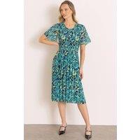 Klass. Women's Floral Print Pleated Dress in Aqua | Size: Small